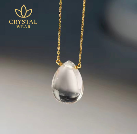 Natural Crystal Teardrop Pendant Necklace - 925 Silver Gold Plated