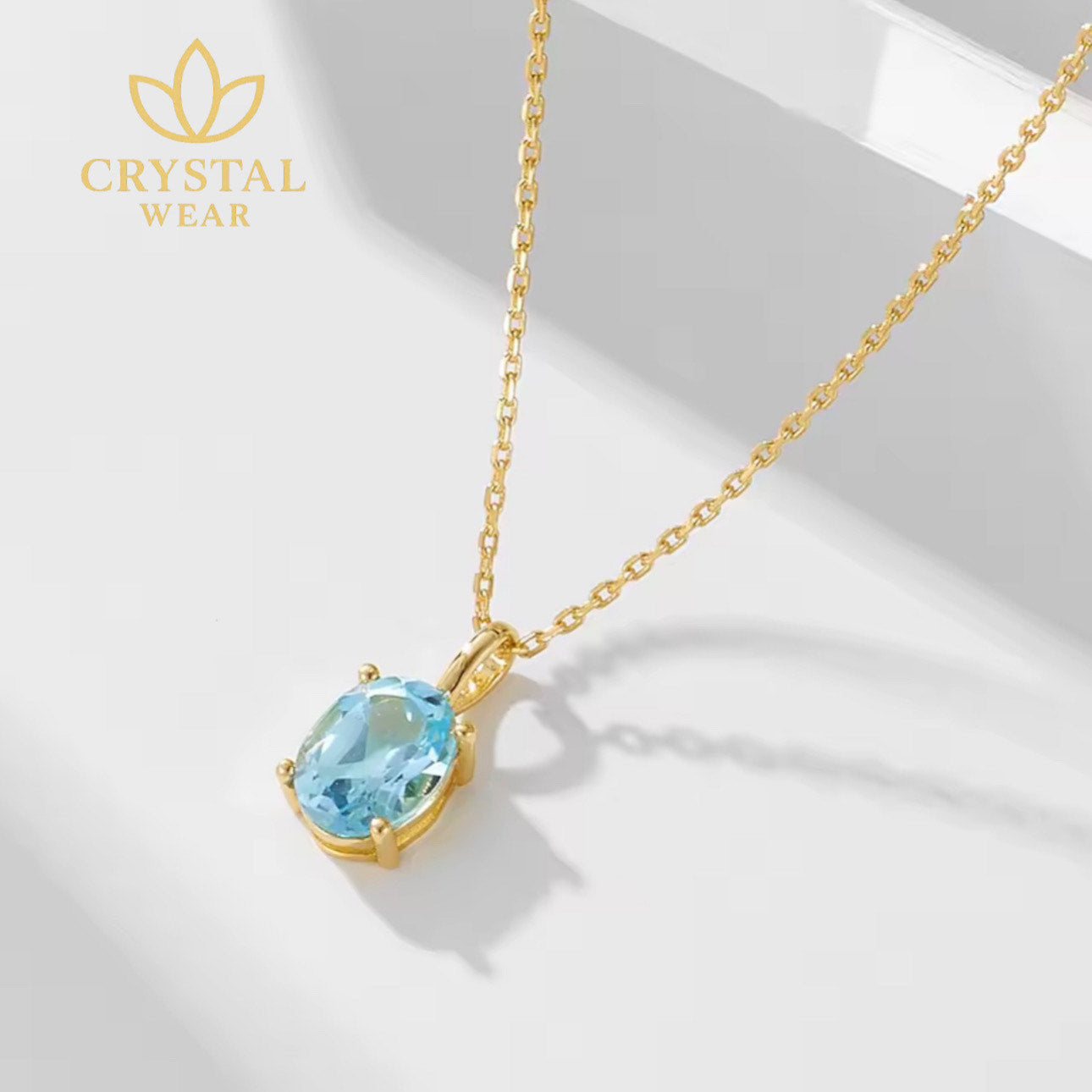 Natural Blue Topaz Pendant Necklace - 14K Gold Plated Sterling Silver