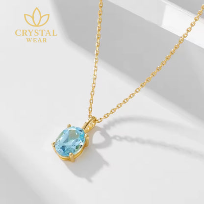 Natural Blue Topaz Pendant Necklace - 14K Gold Plated Sterling Silver