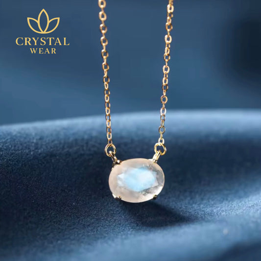 Natural Moonstone Pendant Necklace - gold plated 925 Sterling Silver