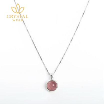 Natural Strawberry Quartz Pendant Necklace - 925 Silver Chain