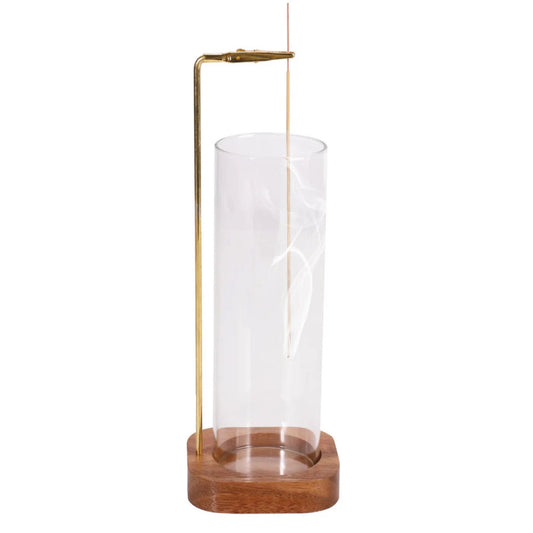 Wooden Incense Holder with Glass Ash Catcher