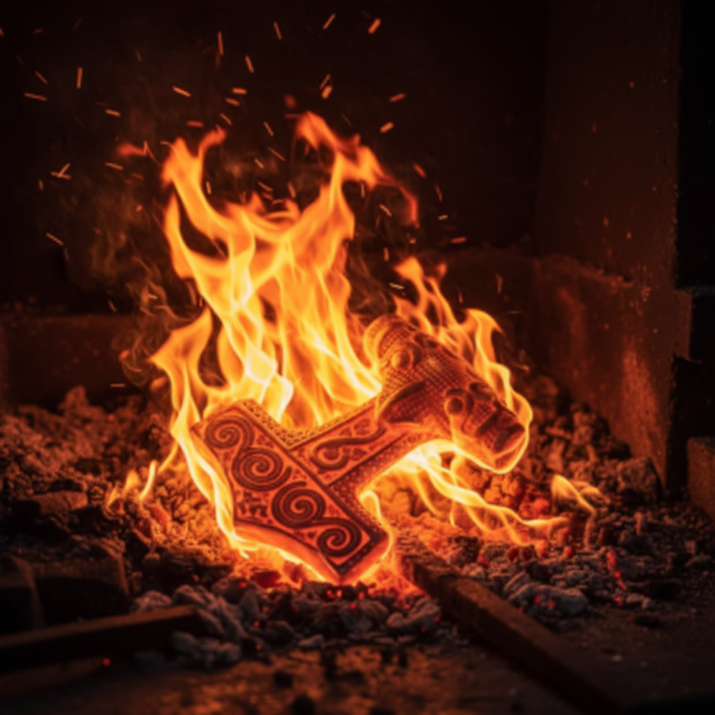 Glödande Tors hammare i elden